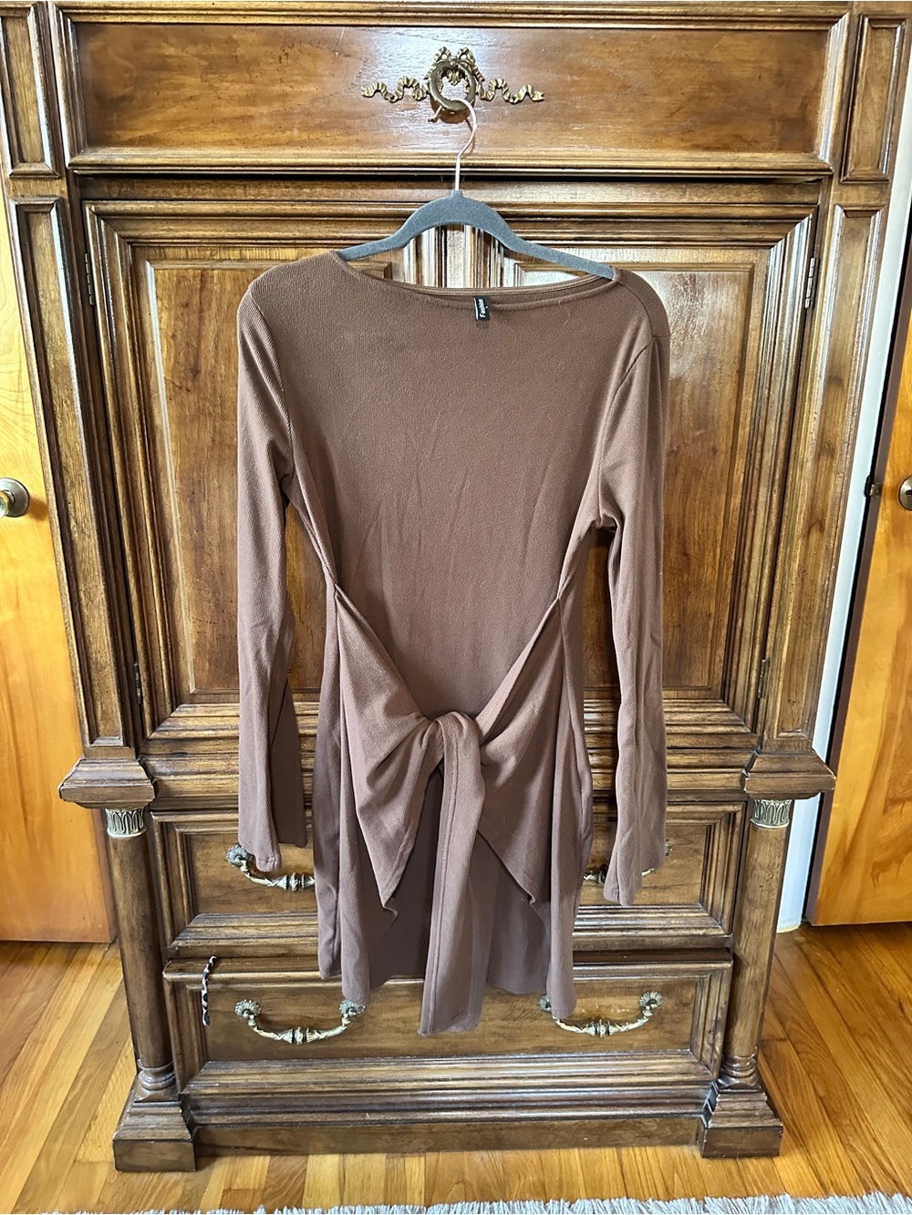 Brown tie knit dress